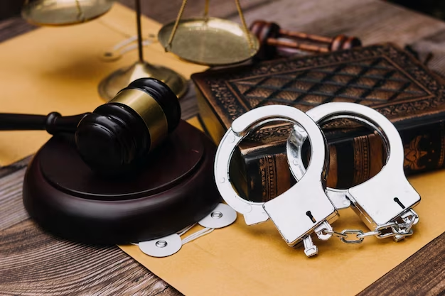 Gavel, book and handcuffs